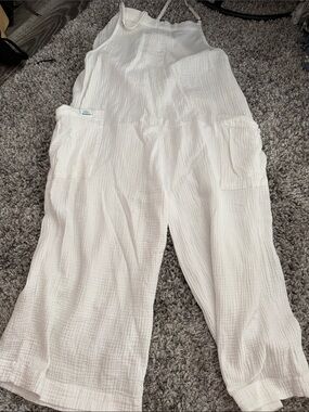 Cream Cotton Gauze Jumpsuit with Pockets